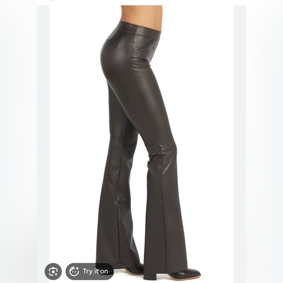 SPANX Black Flare Faux Leather Pants - Picture 3 of 9
